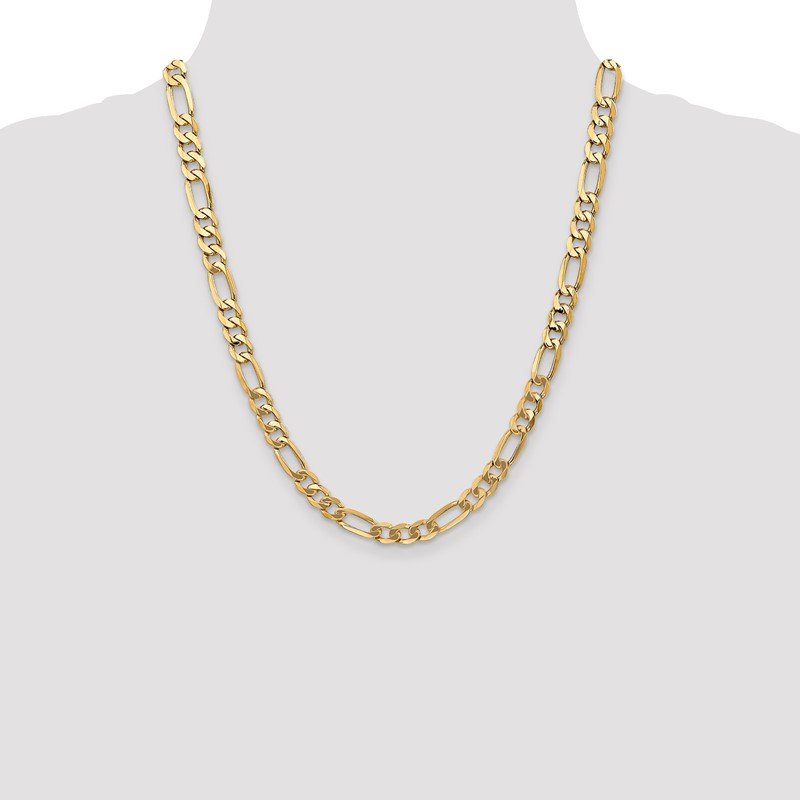 14K 26 inch 7mm Flat Figaro with Lobster Clasp Chain