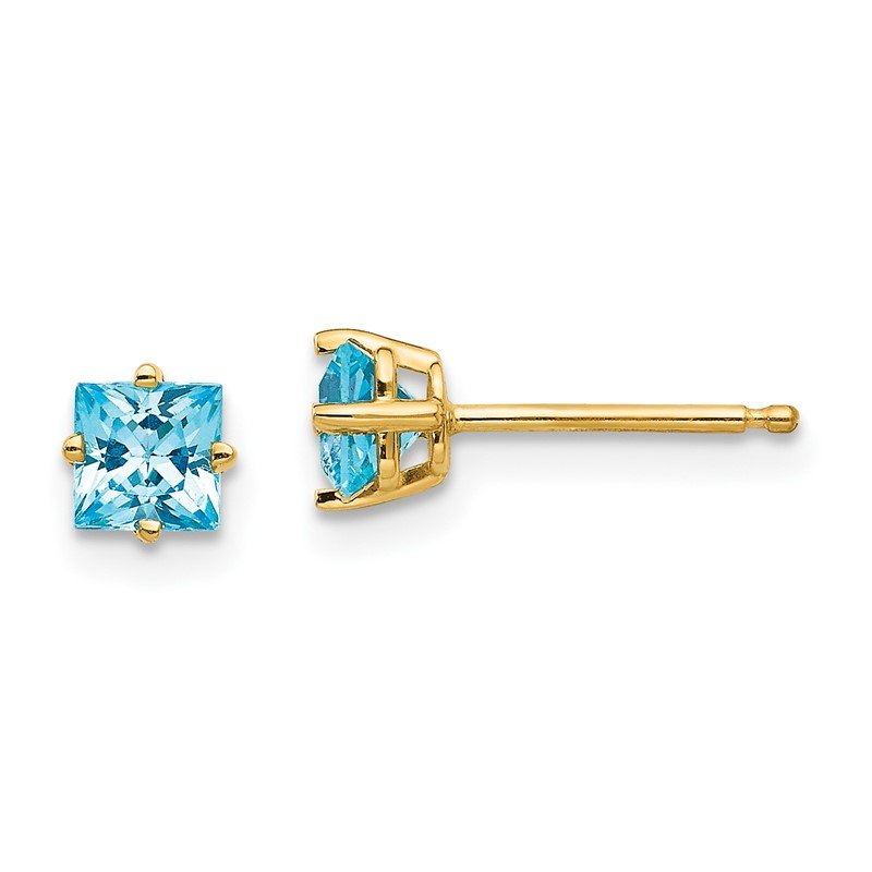 14k 4mm Princess-cut Blue Topaz Post Earrings