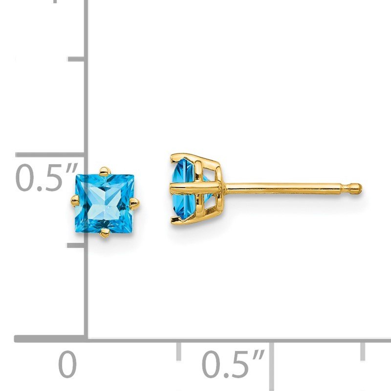 14k 4mm Princess-cut Blue Topaz Post Earrings
