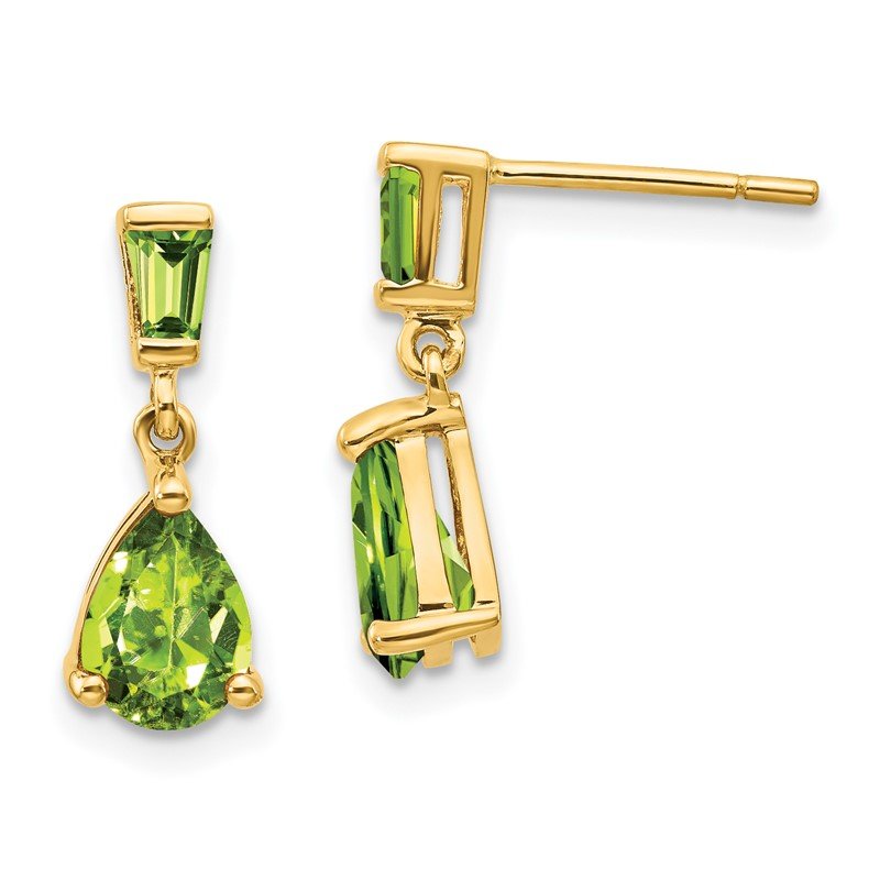 14k Pear/Baguette Peridot Dangle Post Earrings