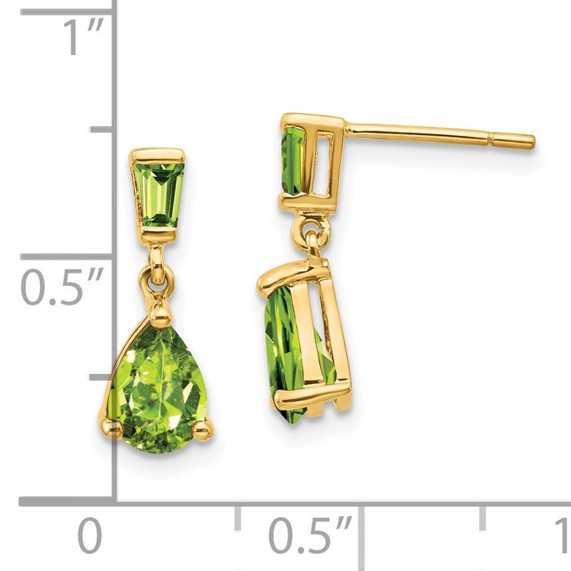14k Pear/Baguette Peridot Dangle Post Earrings