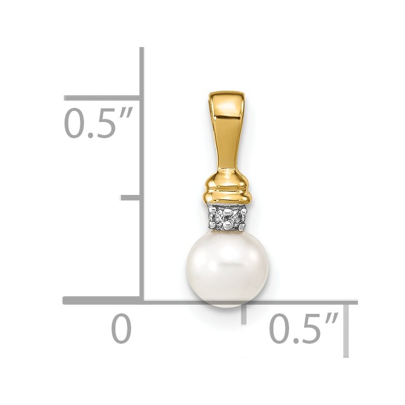 14k 5-6mm White Round Freshwater Cultured Pearl and Diamond Pendant