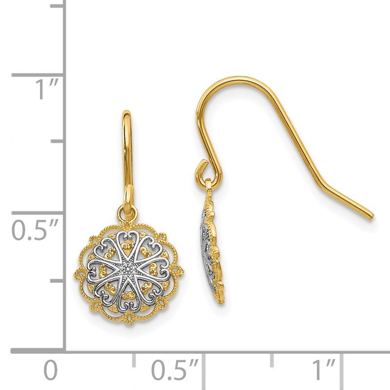 14k &amp; Rhodium Polished and Textured Dangle Earrings