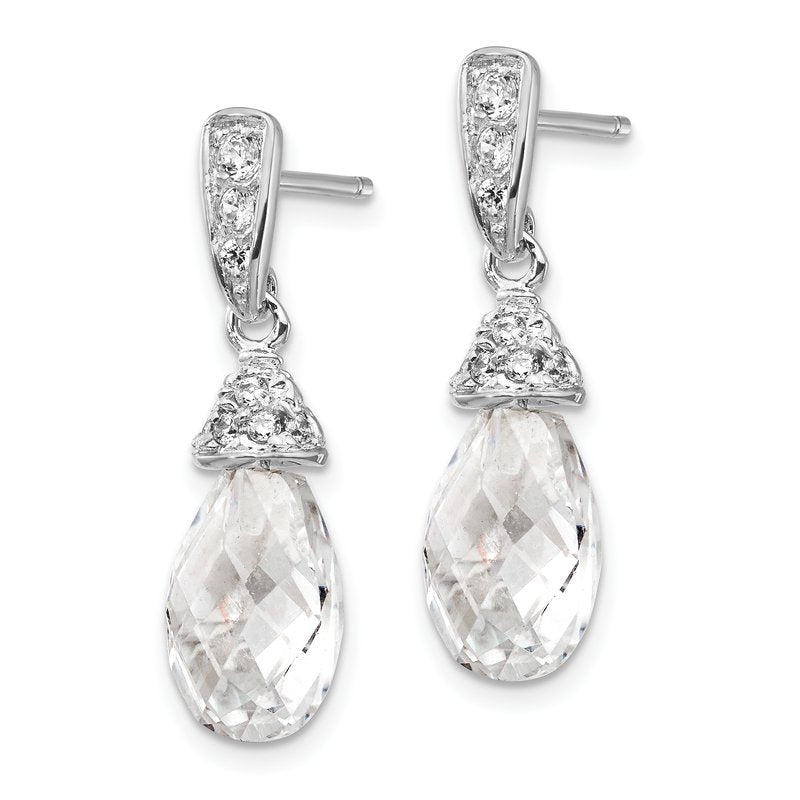 Sterling Silver Rhodium-plated Faceted Briolette and Brilliant-cut CZ Post Dangle Earrings