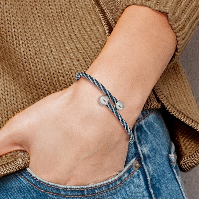 Stainless Steel Polished Blue IP-plated 3.00mm Flexible Bangle