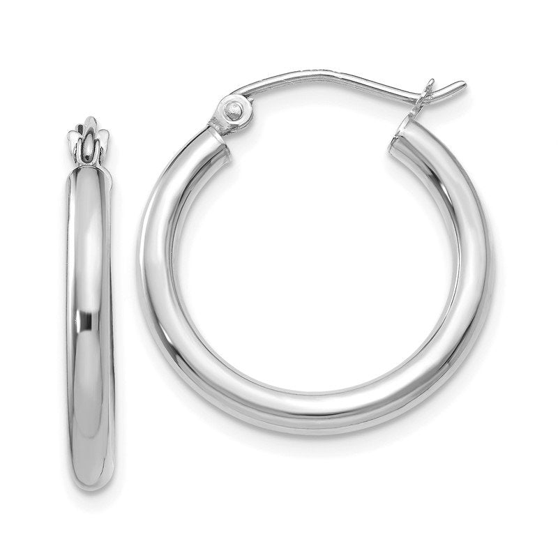14K White Gold 2.5x20mm Polished Lightweight Tube Hoop Earrings