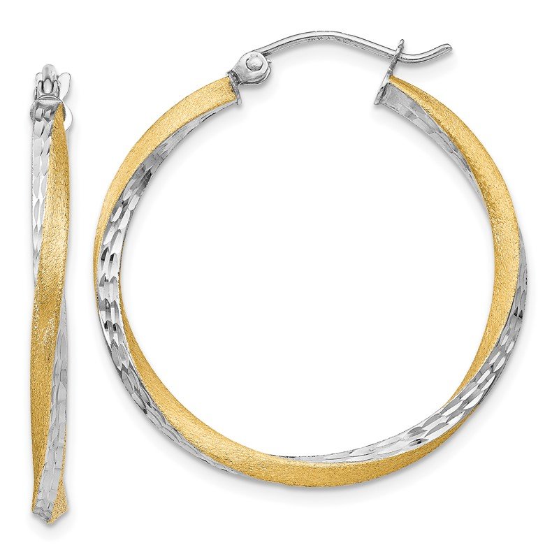 14k &amp; Rhodium Diamond-cut 2.5mm Twisted Hoop Earrings