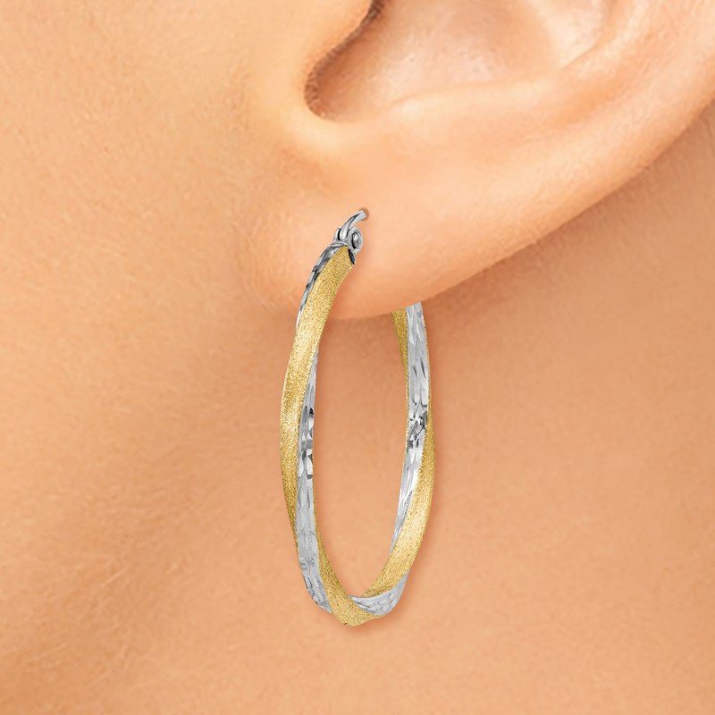 14k &amp; Rhodium Diamond-cut 2.5mm Twisted Hoop Earrings