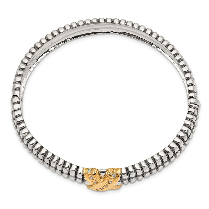 Sterling Silver with 14K Accent Antiqued Diamond Hinged Bangle Bracelet