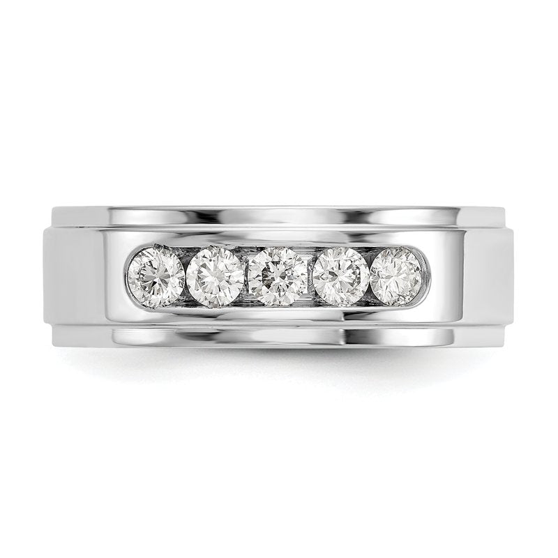 14K White Gold Men's 1/2 carat Lab Grown Diamond VS/SI  D E F  5 Stone Step Edge Size 9 Channel Band