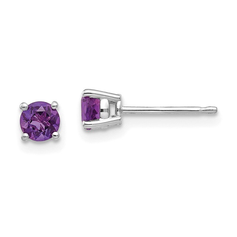 14k White Gold 4mm Round Amethyst Post Earrings