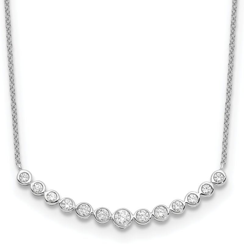 14k White Gold 1/4 carat Diamond Bezel-set Curved Bar 18 inch Necklace