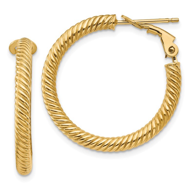 14k 3x20mm Twisted Round Hoop Earrings