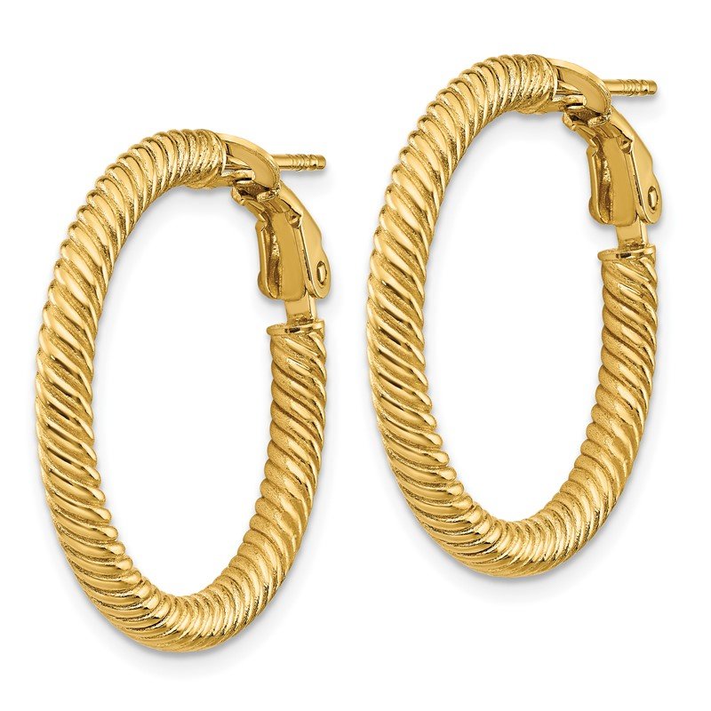 14k 3x20mm Twisted Round Hoop Earrings