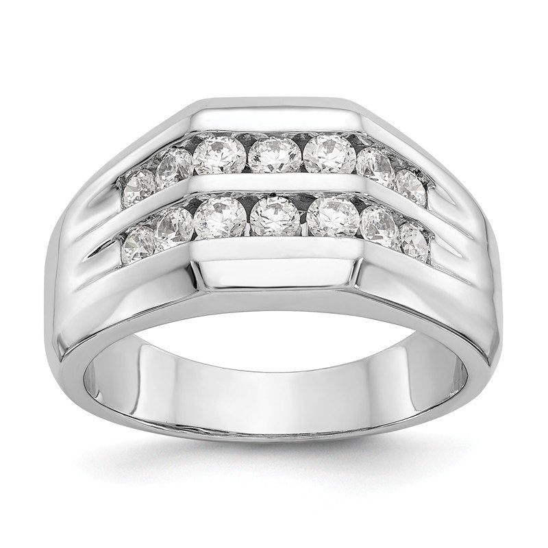14K White Gold Men's 1/2 carat Lab Grown Diamond VS+ F+ Complete Double Channel Band