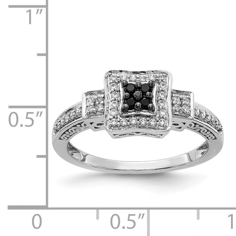 14k White Gold White and Black Diamond Square Ring