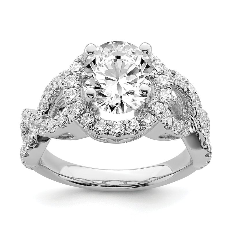 14K White Gold 3/4 carat Lab Grown Diamond VS/SI  D E F  Semi Mount Round Halo Engagement Ring