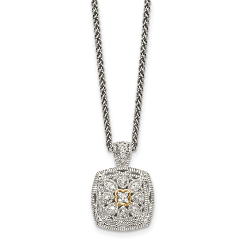 Sterling Silver Antiqued with 14K Accent 18 Inch Diamond Vintage Necklace