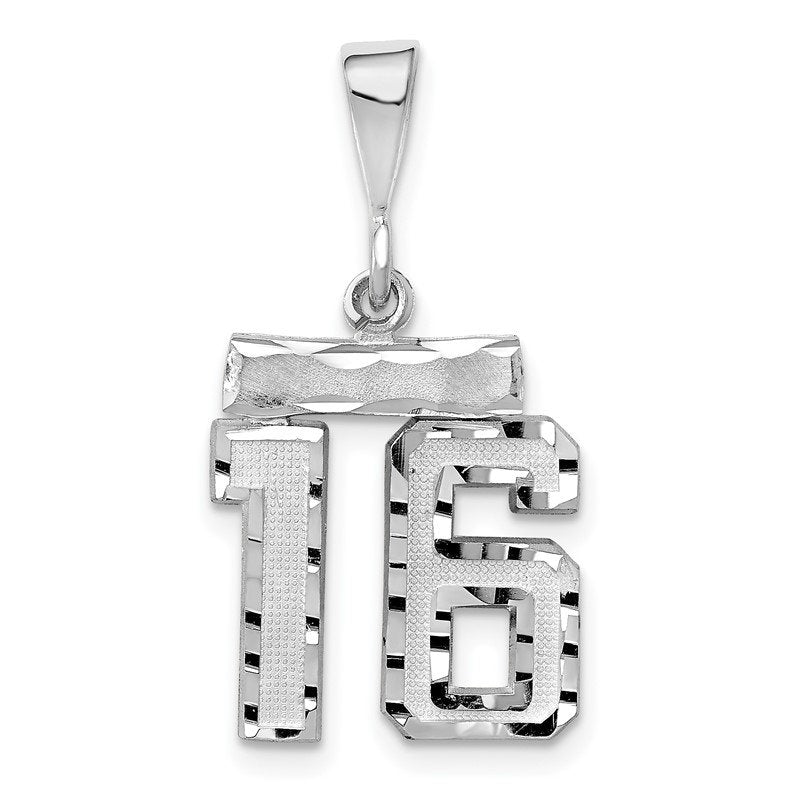 14kw Small Brushed Diamond-cut Number 16 Charm