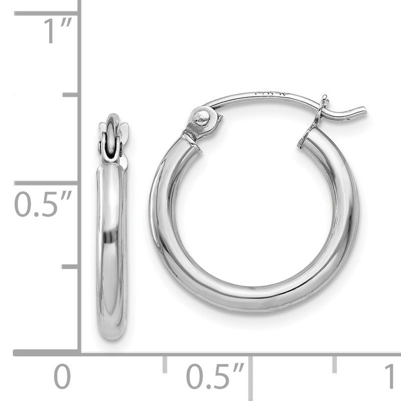 14k White Gold 2x15mm Polished Lightweight Tube Hoop Earrings