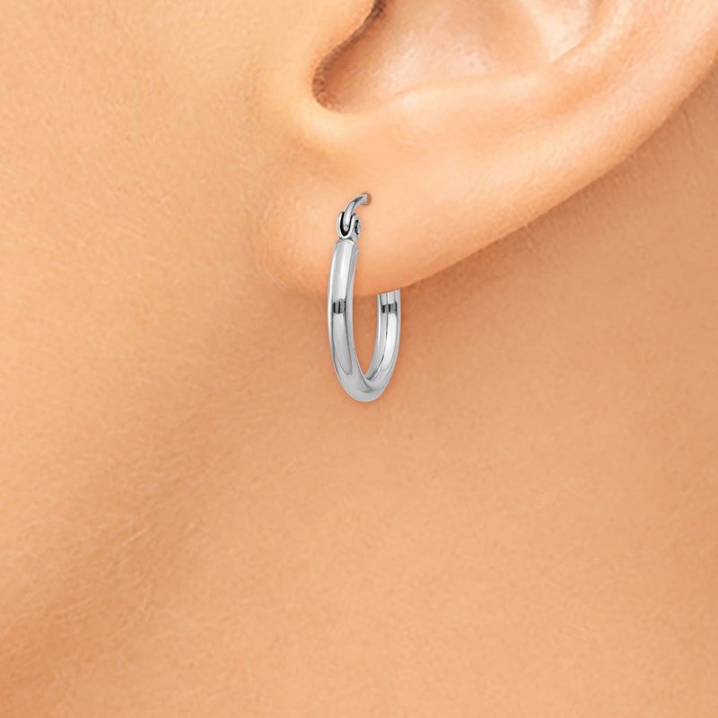 14k White Gold 2x15mm Polished Lightweight Tube Hoop Earrings