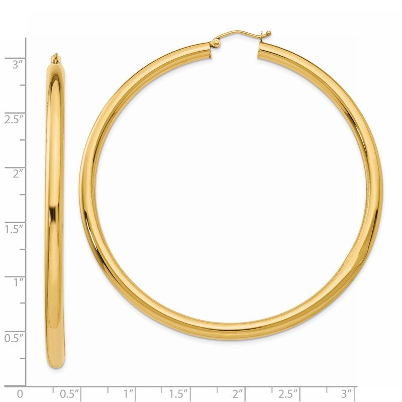 14k 4x70mm Polished Round Tube Hoop Earrings