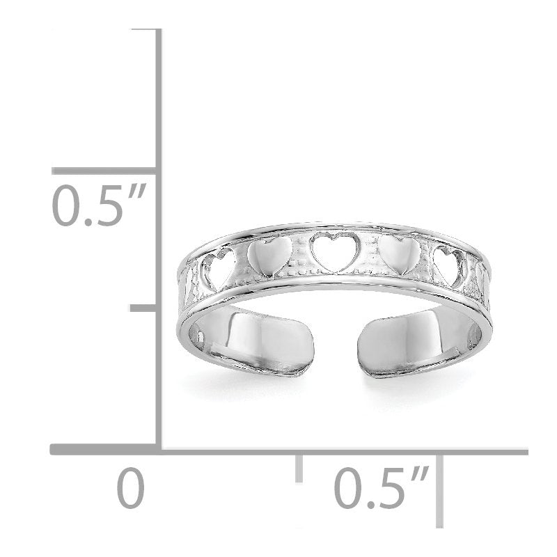 14k White Gold Polished w/ Hearts Toe Ring