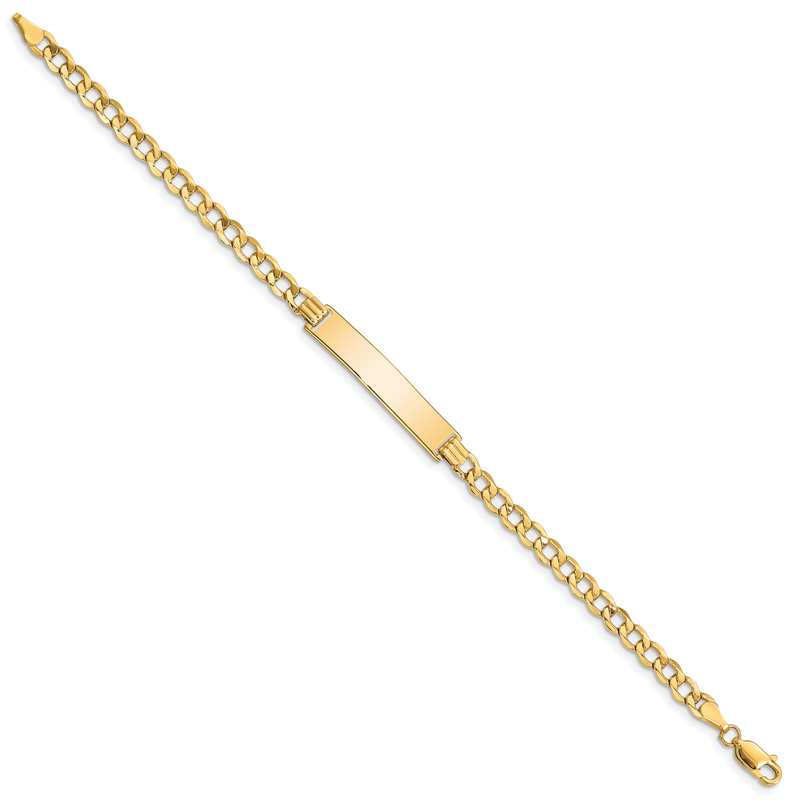 14k Polished Semi-Solid Chain/Solid Plate Curb Link 33x6.75mm Plate 7 inch ID Bracelet