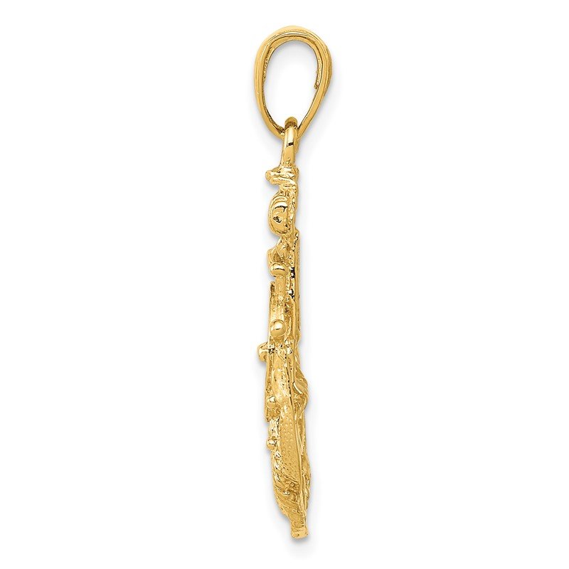 14k Medium Anchor with Rope and Ships Wheel Pendant