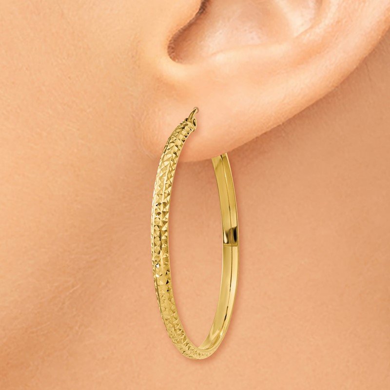 14K 2.8x37mm Diamond-cut Tube Hoop Earrings