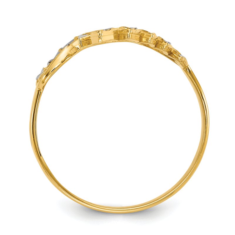 14k w/ White Rhodium Diamond-cut Leaves Ring