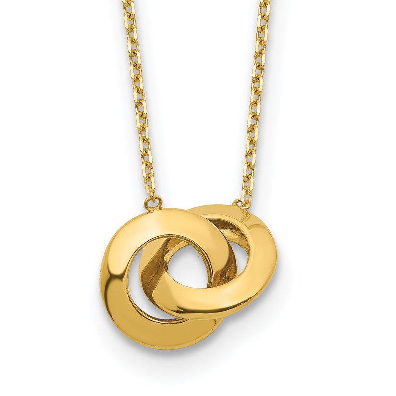14k Polished Fancy Interlocking Circles 16 inch Necklace Plus 1 inch Extender