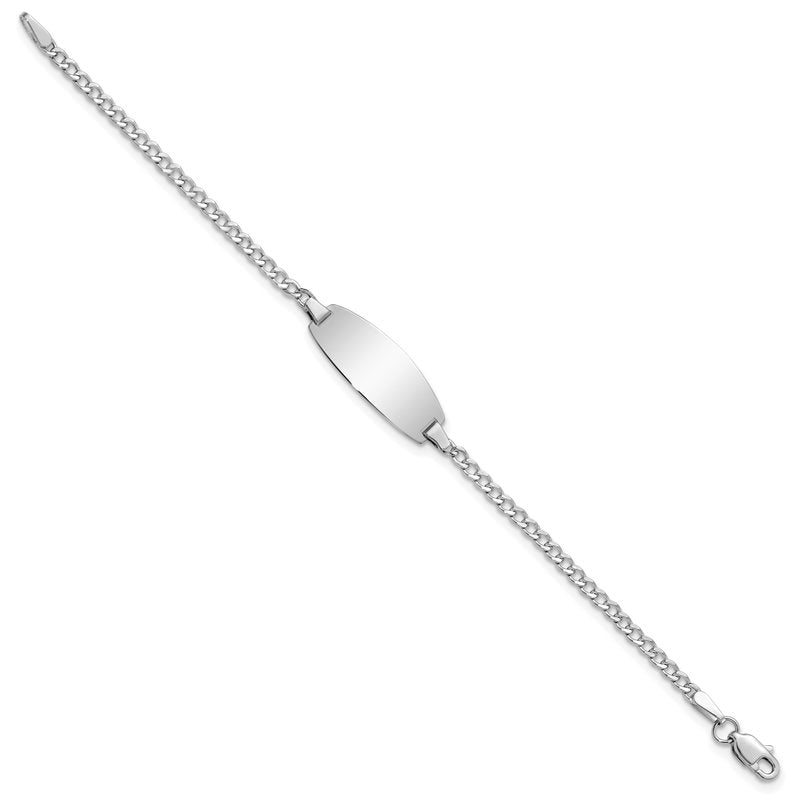 14k White Gold Polished Semi-Solid Chain/Solid Plate Curb Link Oval 18.5x8.5mm Plate 5.5 inch Baby/Child ID Bracelet
