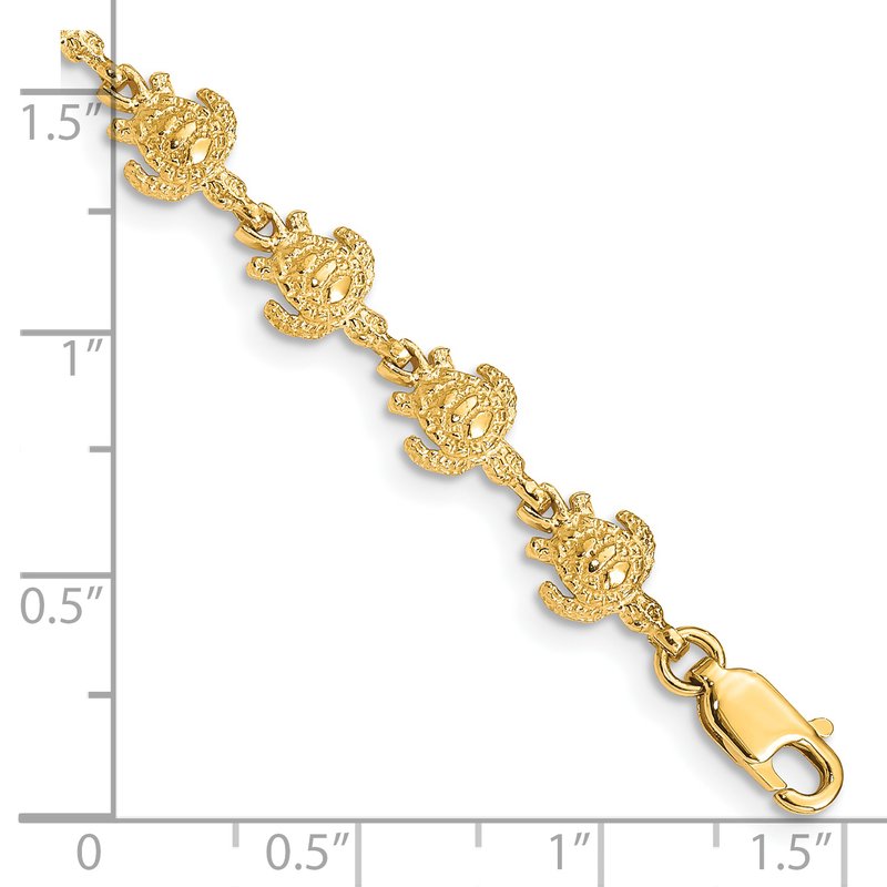 14K Polished and Textured Turtle 7 inch Bracelet