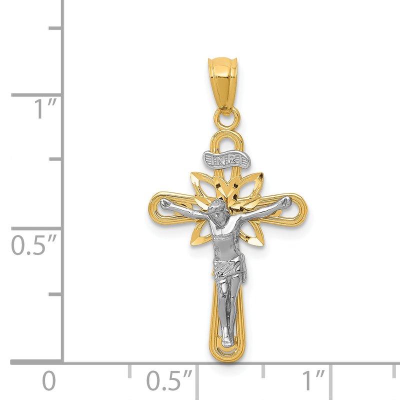 14K Two-tone and White Rhodium Small Passion Crucifix Pendant