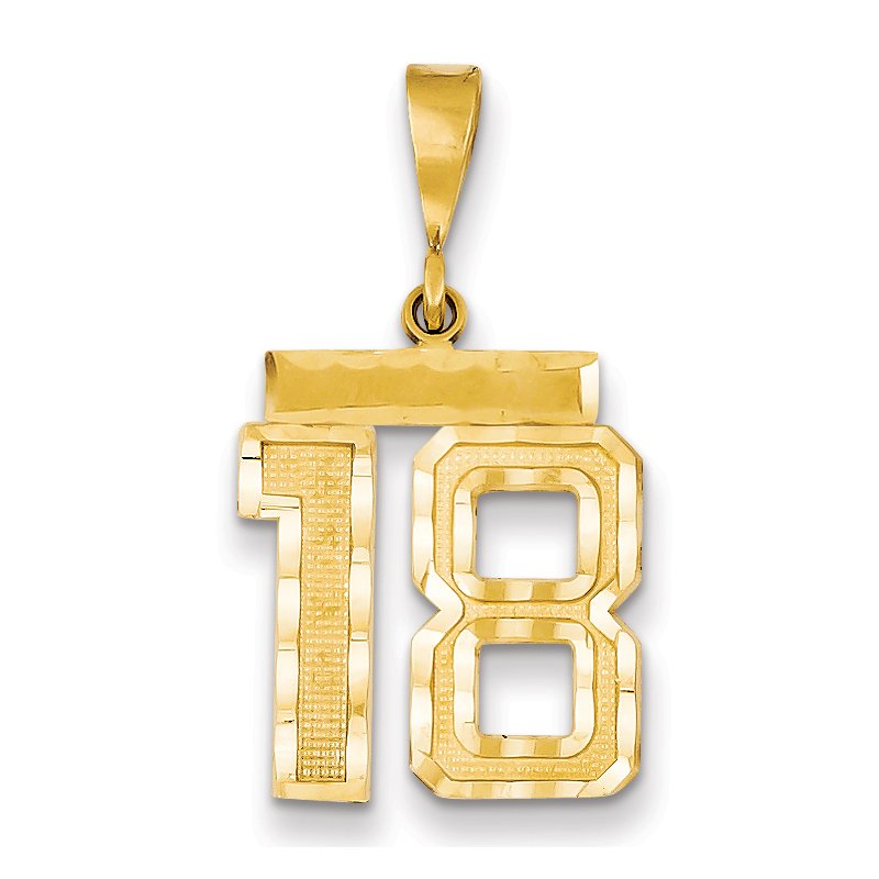 14k Medium Diamond-cut Number 18 Charm