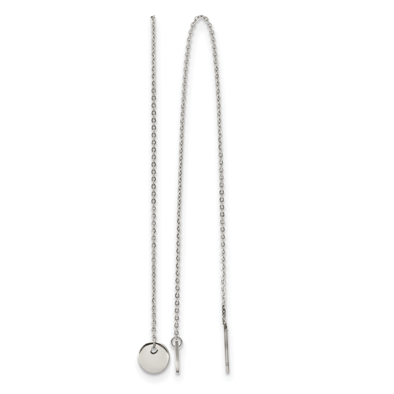 Stainless Steel Polished Disc Dangle Threader Earrings