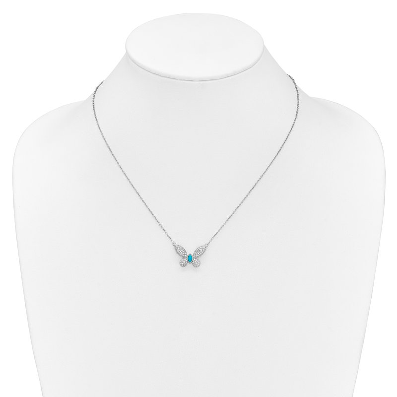 14k White Gold 1/3 carat Diamond and Turquoise Butterfly 18 inch Necklace