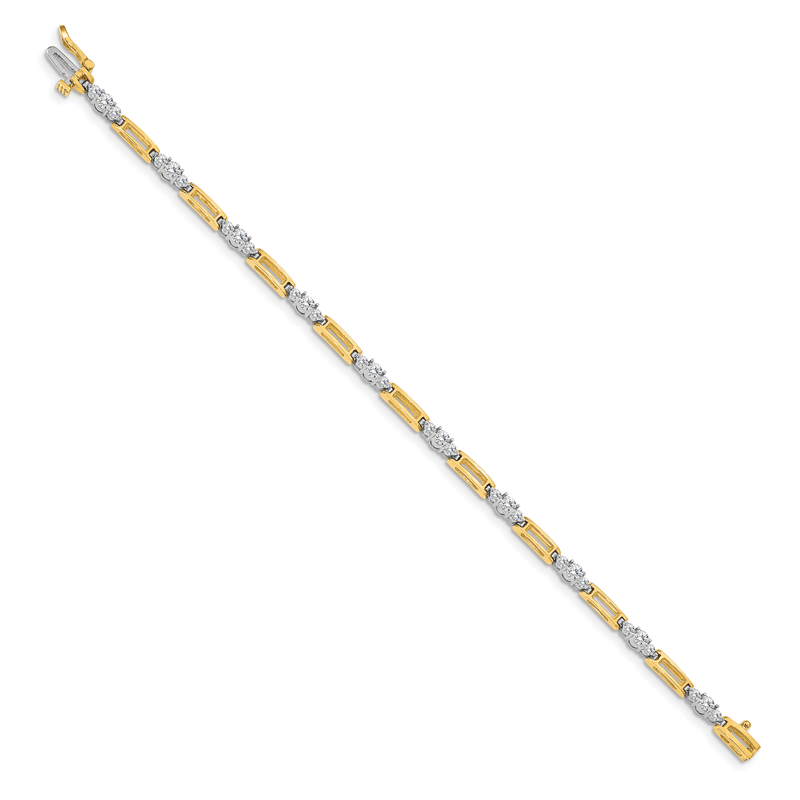 14k Two-tone Complete 2.1 carat Round AAA Diamond Bar Link 7 inch Tennis Bracelet
