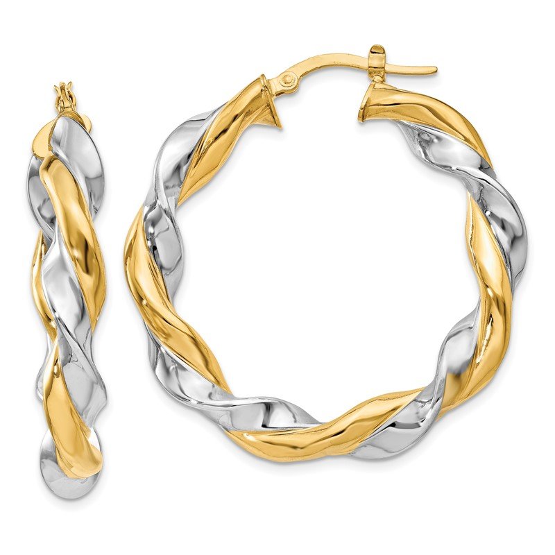 14k w/White Rhodium Twisted Hoop Earrings