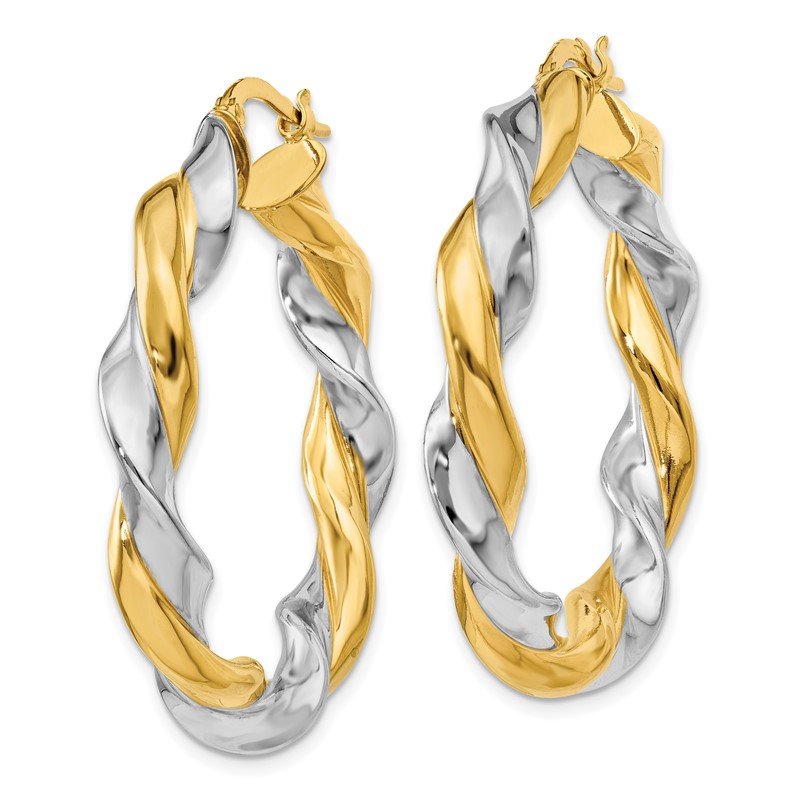 14k w/White Rhodium Twisted Hoop Earrings