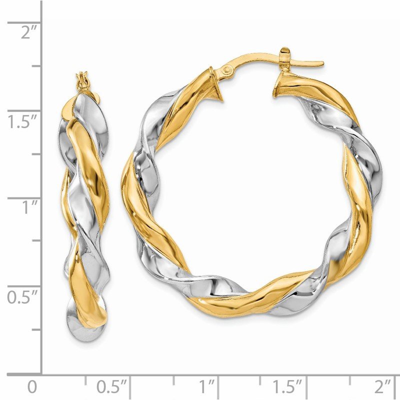 14k w/White Rhodium Twisted Hoop Earrings