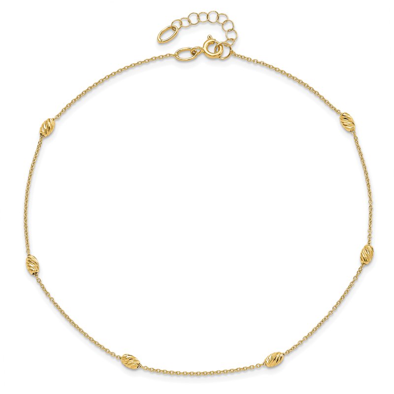 14K Diamond-cut Oval Beads 6-Station 10 inch Plus 1 inch Extender - Total 11 inch Anklet