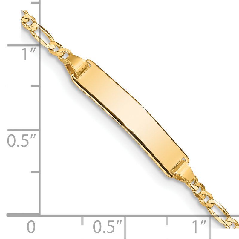 14k Polished Solid Chain/Solid Plate Figaro Link 19x4mm Plate 5.5 inch Baby/Child ID Bracelet