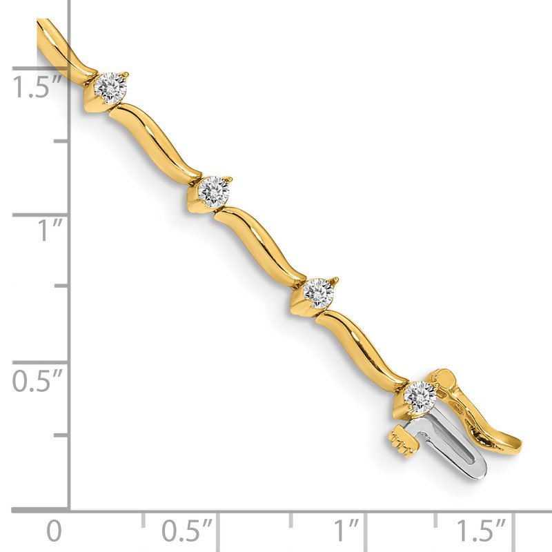 14k Complete 1 carat  Round AA Diamond 2-prong Wavy Bar Link 7 inch Tennis Bracelet