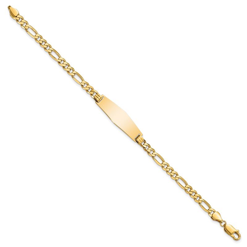 14k Polished Solid Chain/Solid Plate Flat Figaro Link Soft Diamond Shape 28x9.5mm Plate 7 inch ID Bracelet
