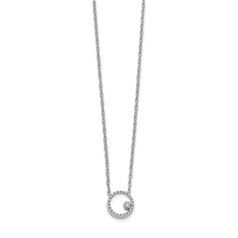 14k White Gold 1/10 carat Diamond Open Circle 18 inch Necklace