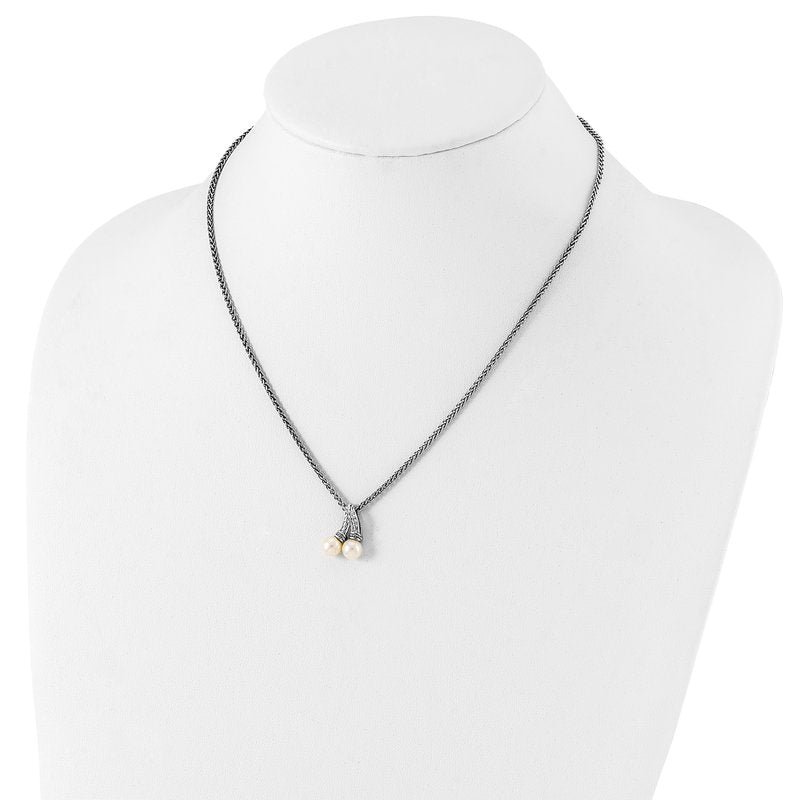 Sterling Silver Rhodium-plated with 14K Accent 18 Inch 6-7mm Freshwater Cultured Pearl Necklace