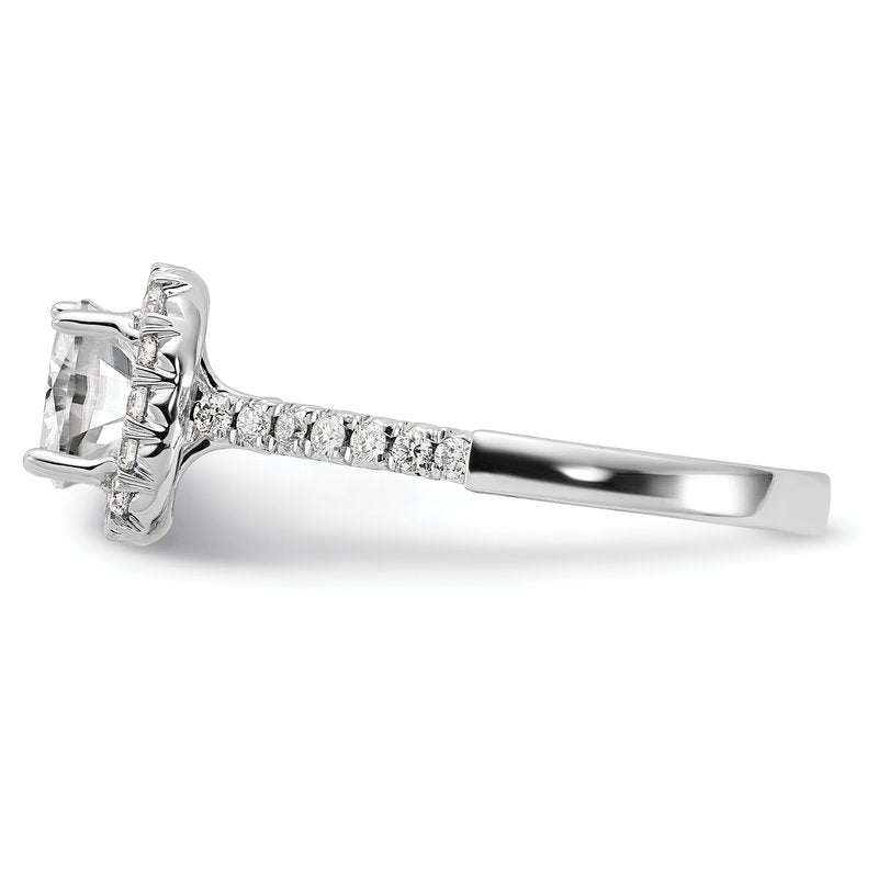 14K White Gold 3/8 carat Lab Grown Diamond VS+ F+ Semi-Mount Cushion Halo Engagement Ring