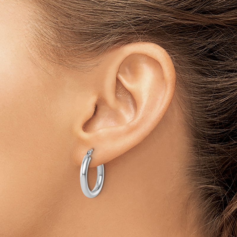 14K White Gold Polished Hoop Earrings